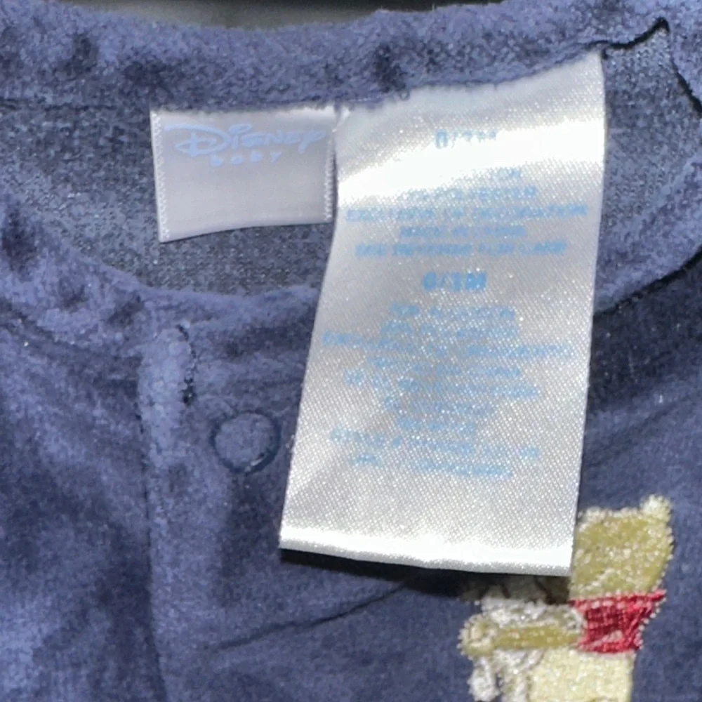 blue velvet Disney Baby Winnie the Pooh embroidered button up one piece 0/3m